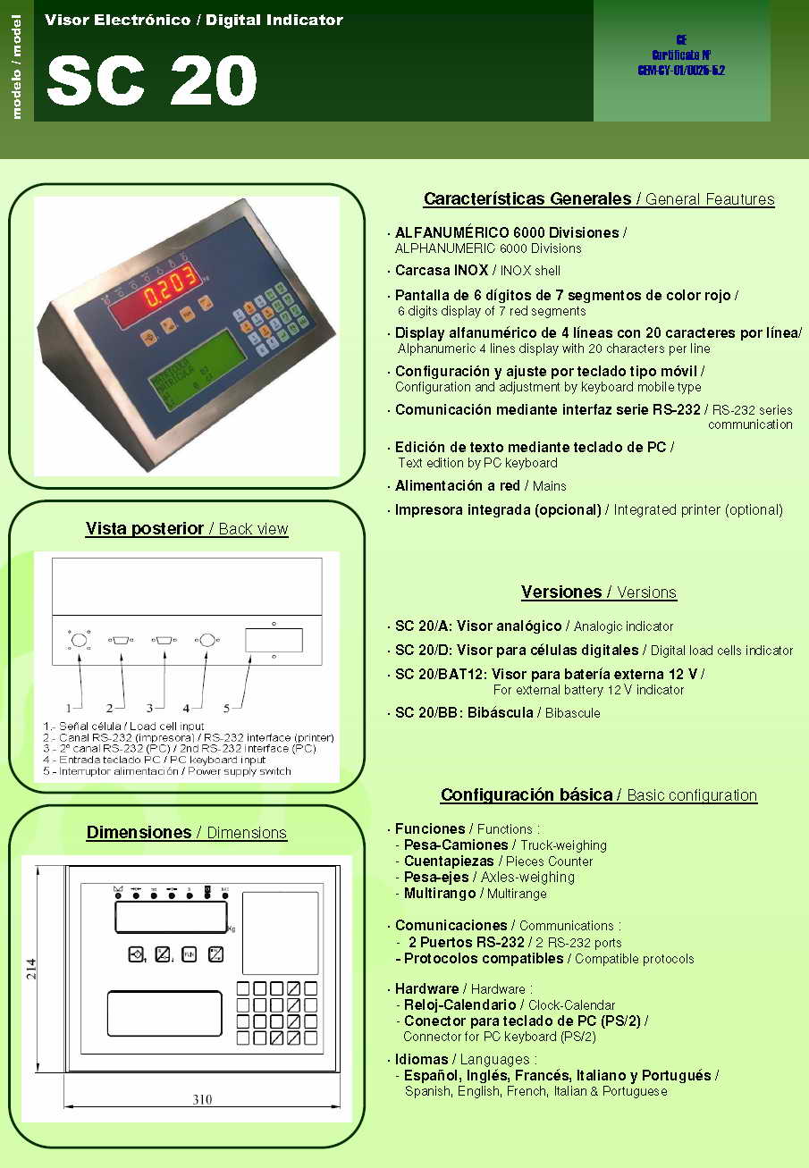 SC-20 稱重顯示儀表技術參數(shù)圖1