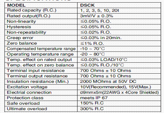 DSCK-2t,DSCK-2t稱(chēng)重傳感器技術(shù)參數(shù)圖 